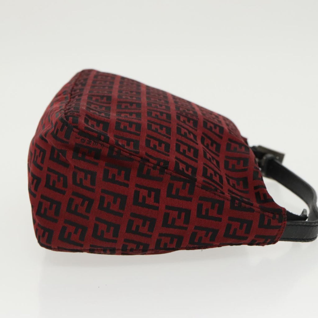 FENDI Zucchino Canvas Hand Bag Red Silver 97411