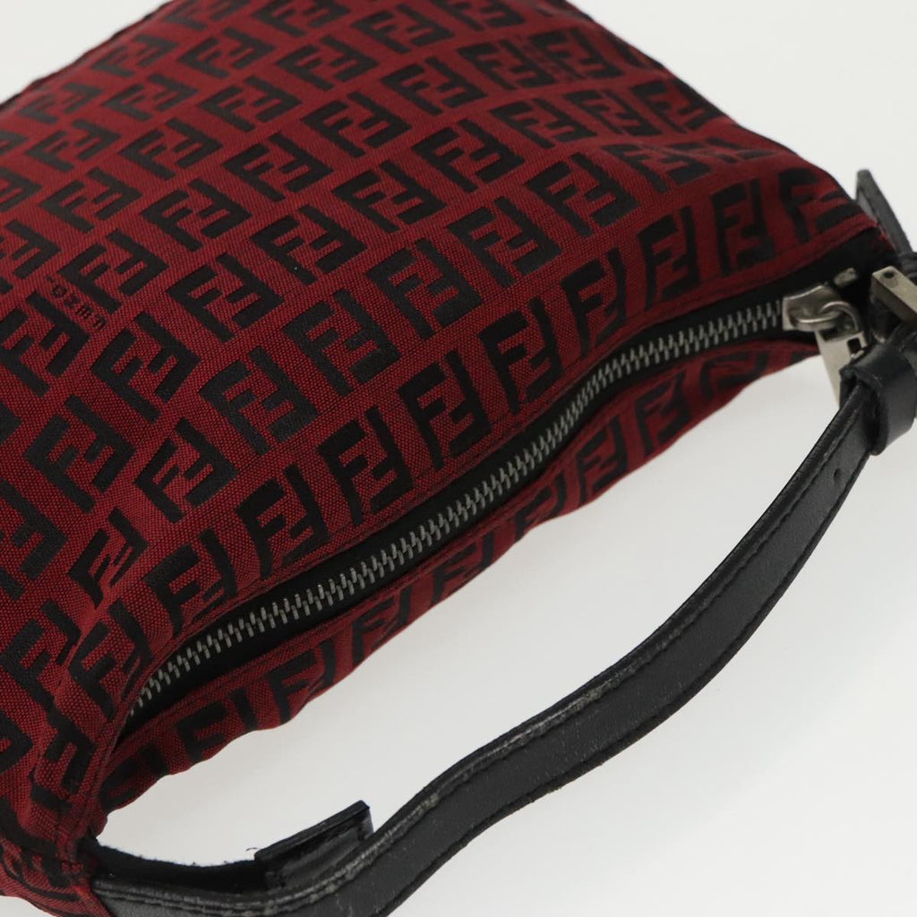 FENDI Zucchino Canvas Hand Bag Red Silver 97411