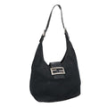 FENDI Mamma Baguette Shoulder Bag Nylon Leather Black Silver 97412
