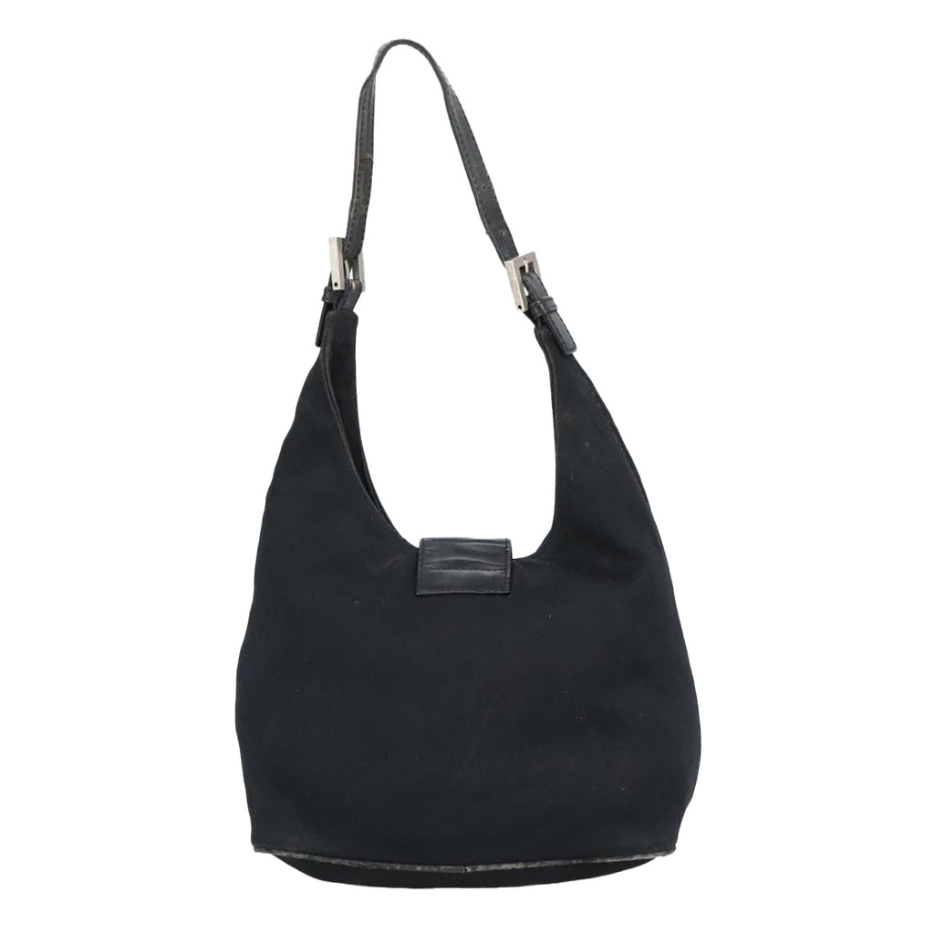 FENDI Mamma Baguette Shoulder Bag Nylon Leather Black Silver 97412