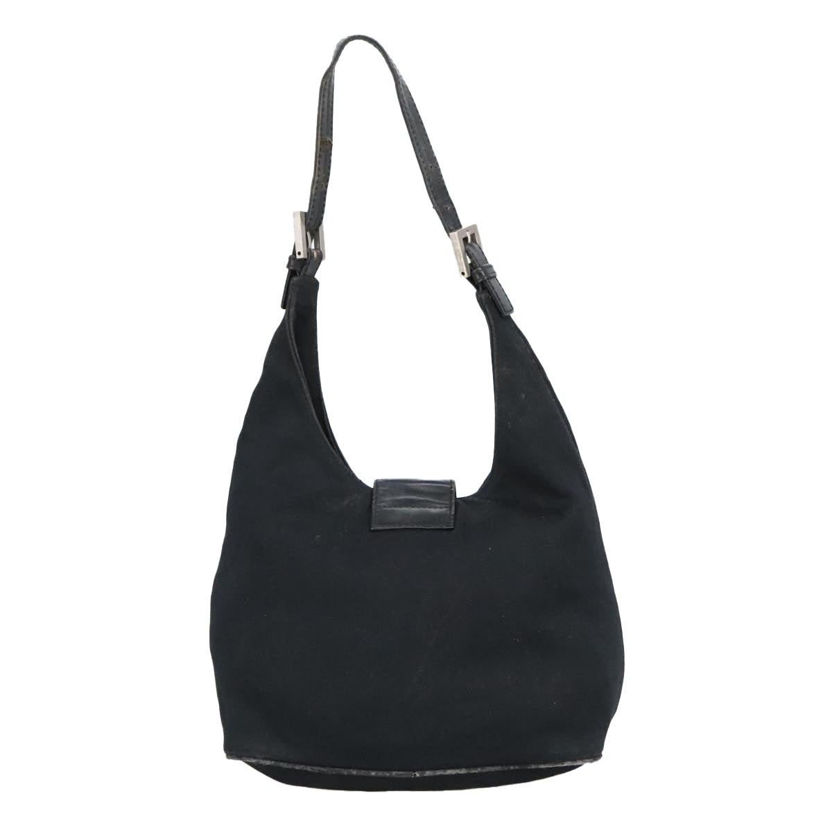 FENDI Mamma Baguette Shoulder Bag Nylon Leather Black Silver 97412