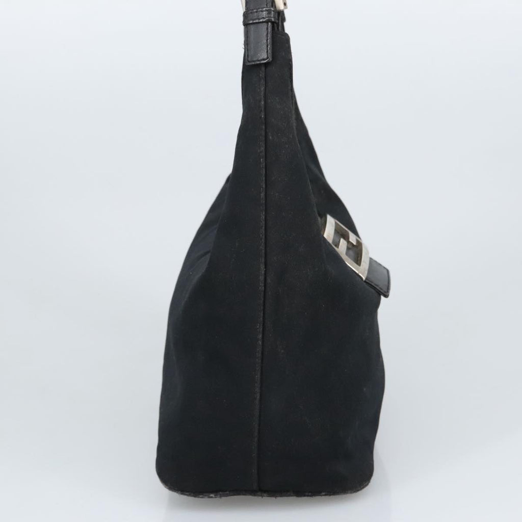 FENDI Mamma Baguette Shoulder Bag Nylon Leather Black Silver 97412