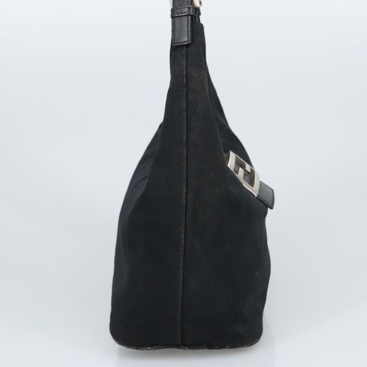 FENDI Mamma Baguette Shoulder Bag Nylon Leather Black Silver 97412