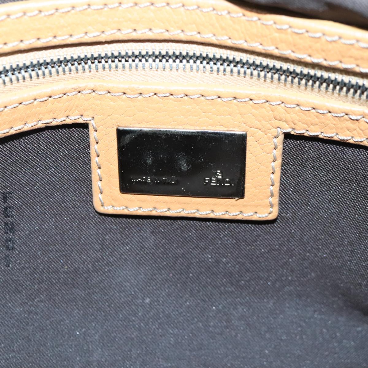 FENDI Hand Bag Leather Orange Silver 97413