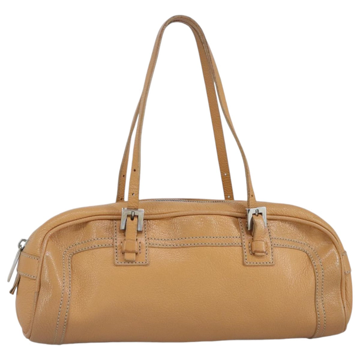 FENDI Hand Bag Leather Orange Silver 97413