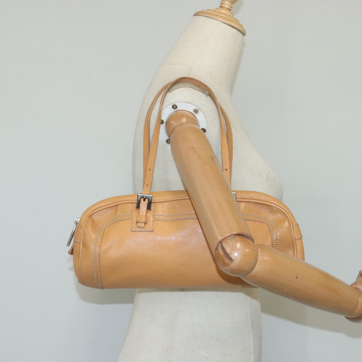 FENDI Hand Bag Leather Orange Silver 97413