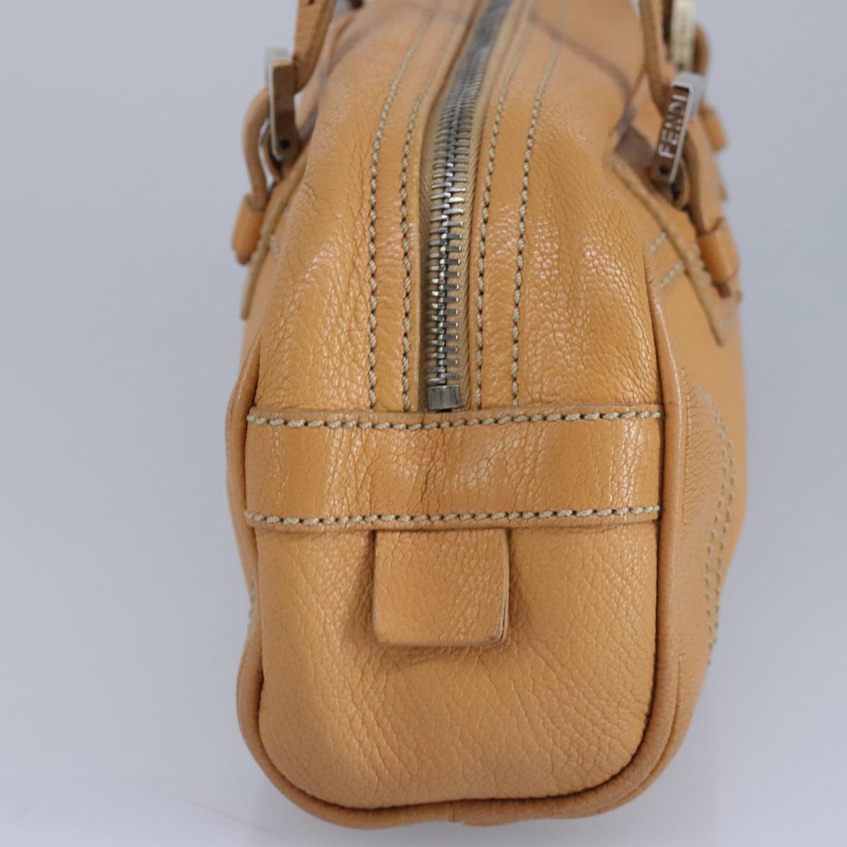 FENDI Hand Bag Leather Orange Silver 97413