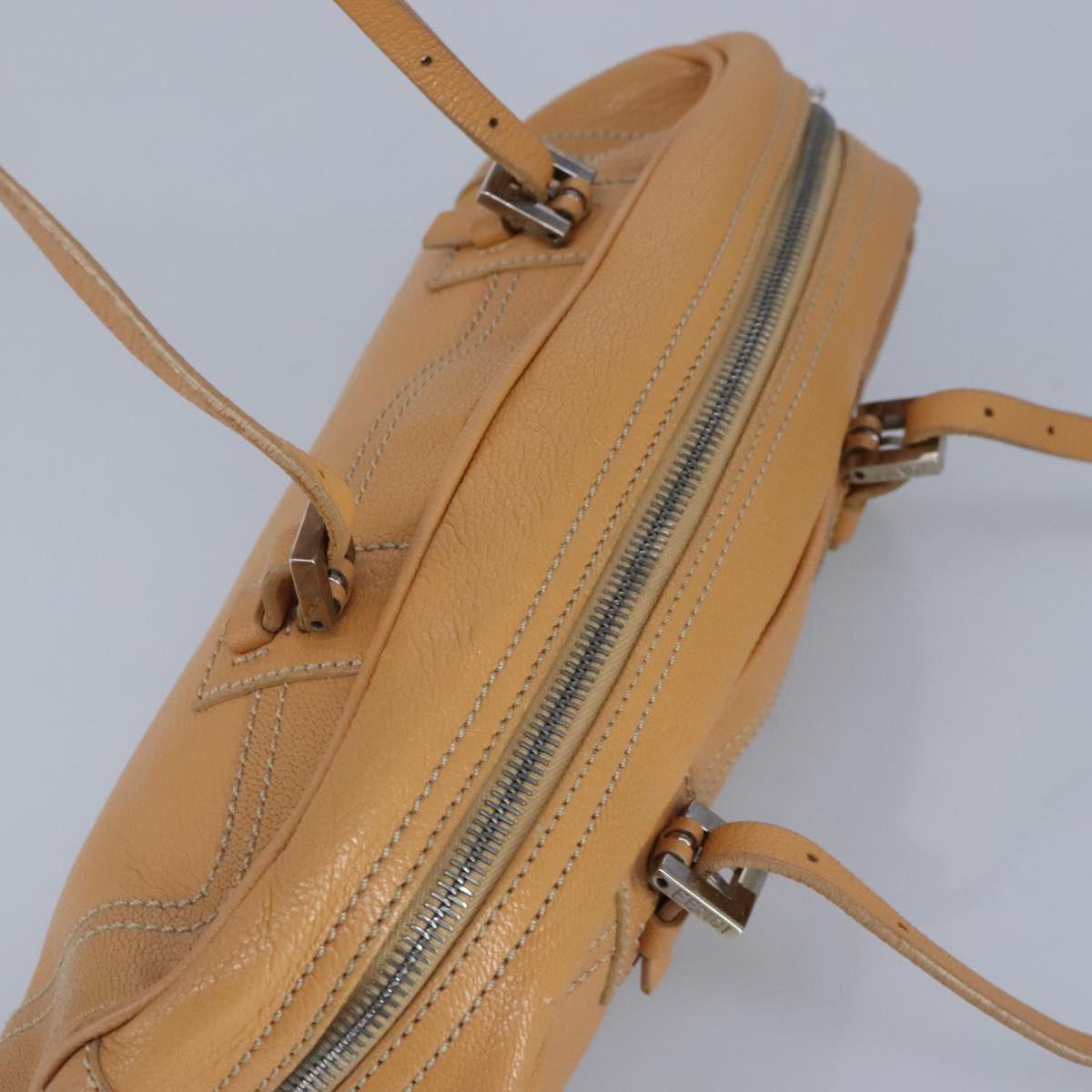 FENDI Hand Bag Leather Orange Silver 97413