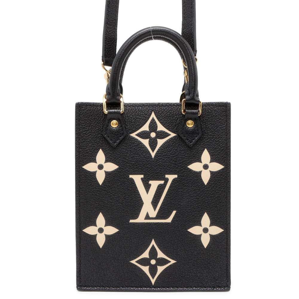 LOUIS VUITTON Petit Sac Plat Noir/Beige M81416 Bicolor Monogram Empreinte Leather