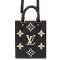 LOUIS VUITTON Petit Sac Plat Noir/Beige M81416 Bicolor Monogram Empreinte Leather