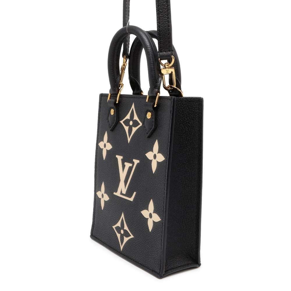 LOUIS VUITTON Petit Sac Plat Noir/Beige M81416 Bicolor Monogram Empreinte Leather