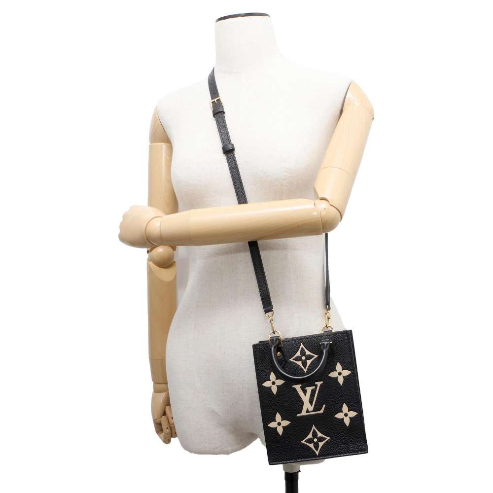 LOUIS VUITTON Petit Sac Plat Noir/Beige M81416 Bicolor Monogram Empreinte Leather