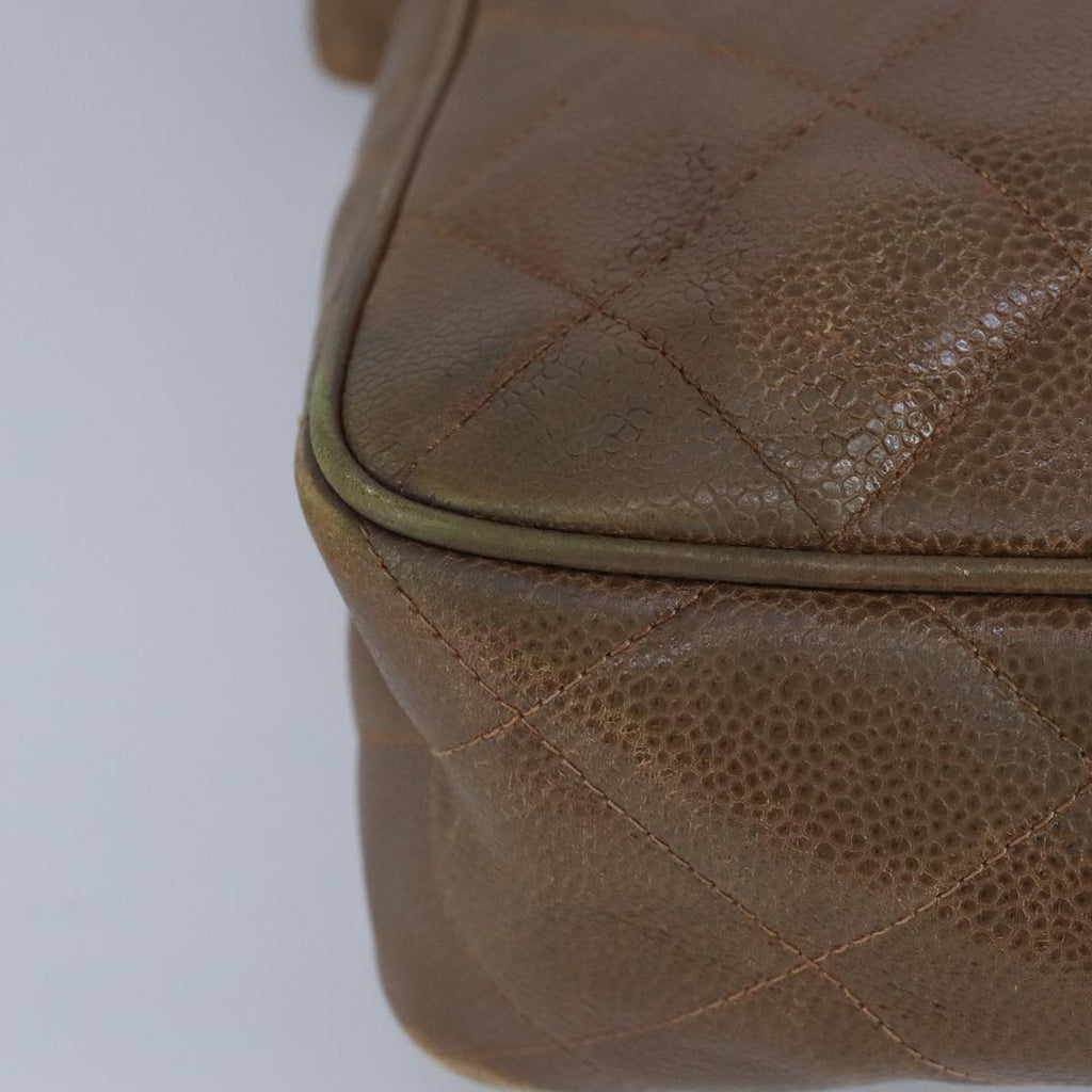 CHANEL Shoulder Bag Caviar Skin Brown Gold CC 97451