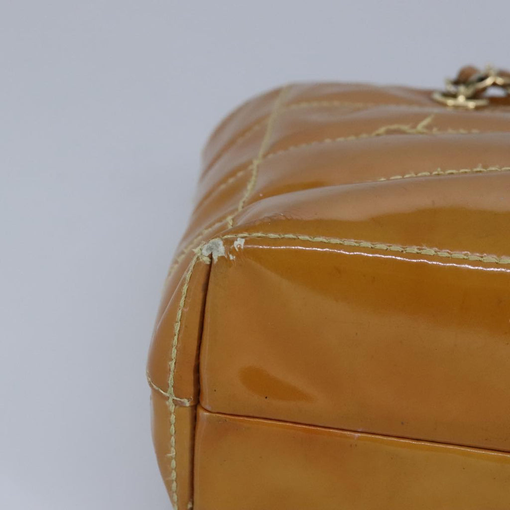 CHANEL Choco Bar Chain Shoulder Bag Patent leather Gold Beige CC 97452