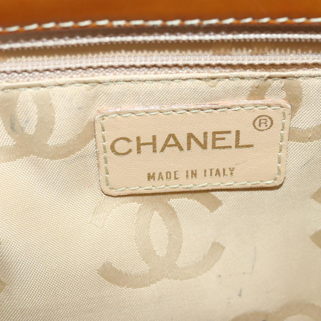 CHANEL Choco Bar Chain Shoulder Bag Patent leather Gold Beige CC 97452