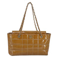CHANEL Choco Bar Chain Shoulder Bag Patent leather Gold Beige CC 97452