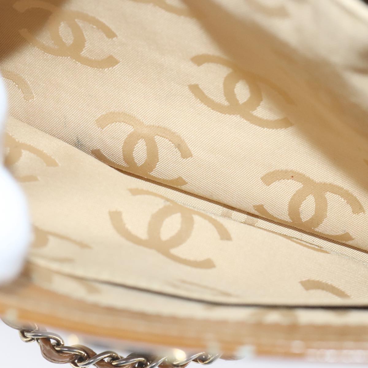 CHANEL Choco Bar Chain Shoulder Bag Patent leather Gold Beige CC 97452