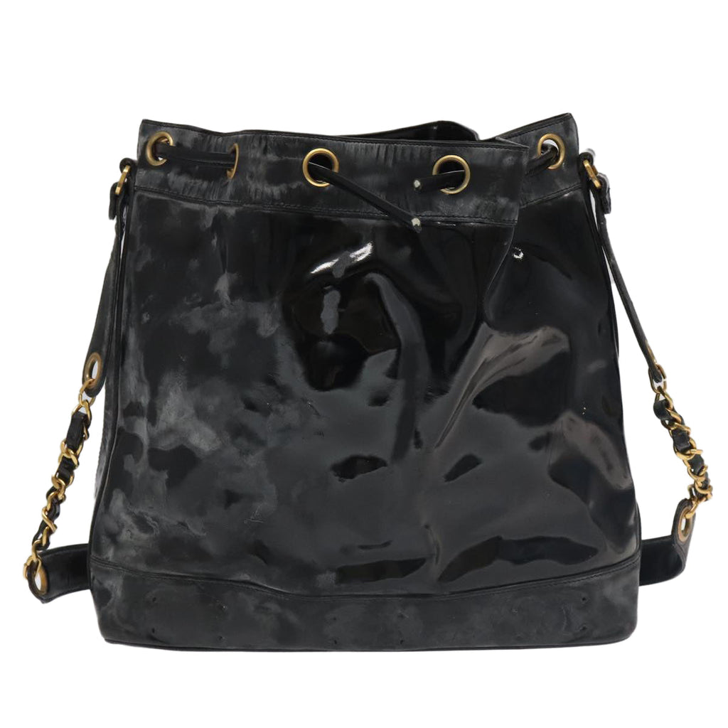CHANEL Shoulder Bag Enamel Black Gold CC 97456