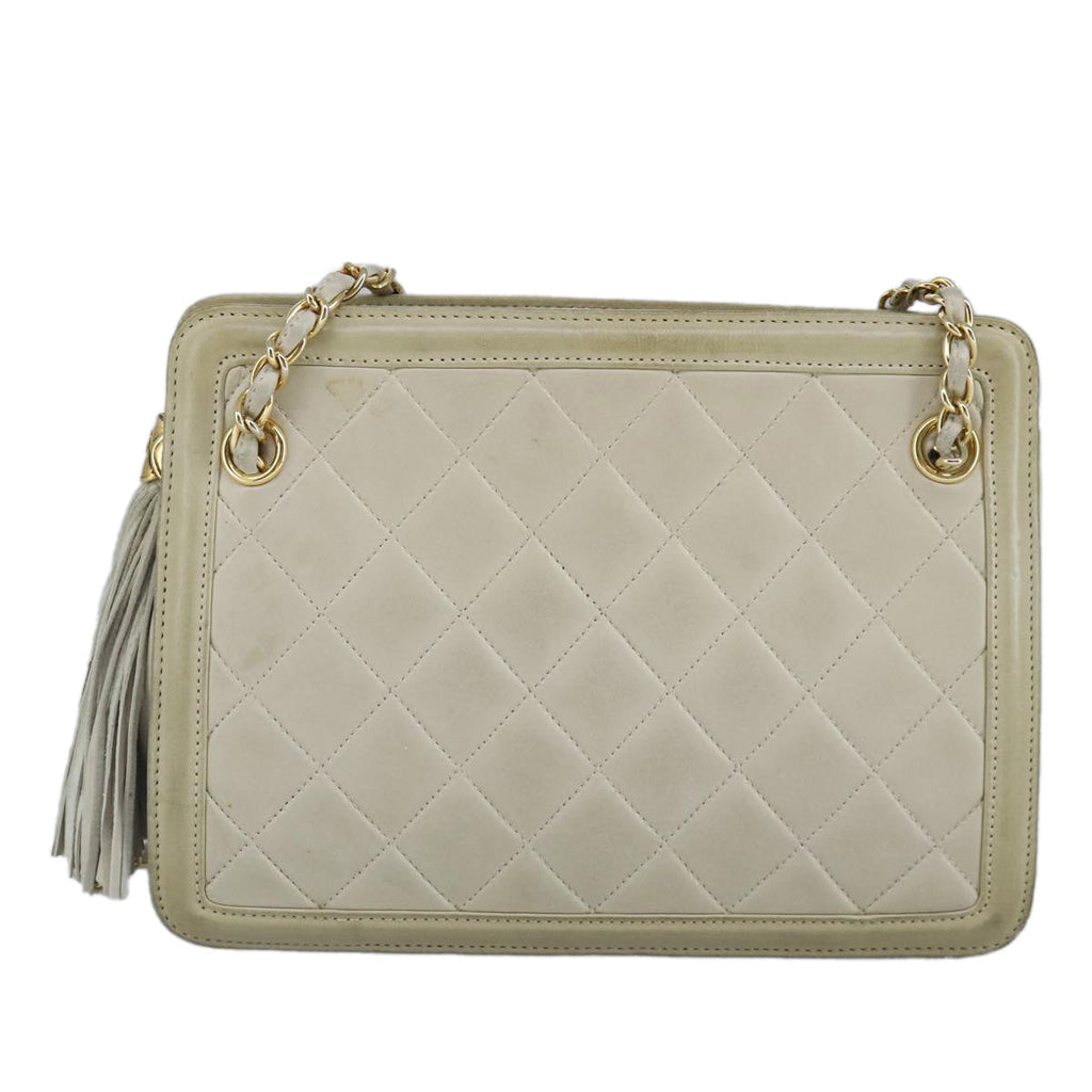 CHANEL Matelasse Chain Shoulder Bag Lamb Skin Beige Gold CC 97457