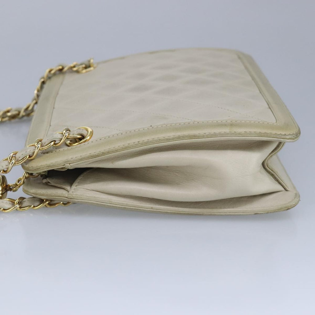 CHANEL Matelasse Chain Shoulder Bag Lamb Skin Beige Gold CC 97457