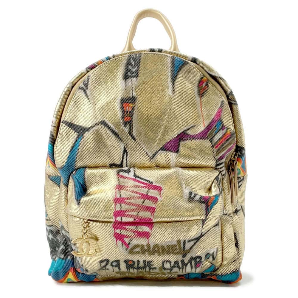CHANEL CC Logo Graffiti Backpack Gold/MulticolorAS0867 Canvas Leather