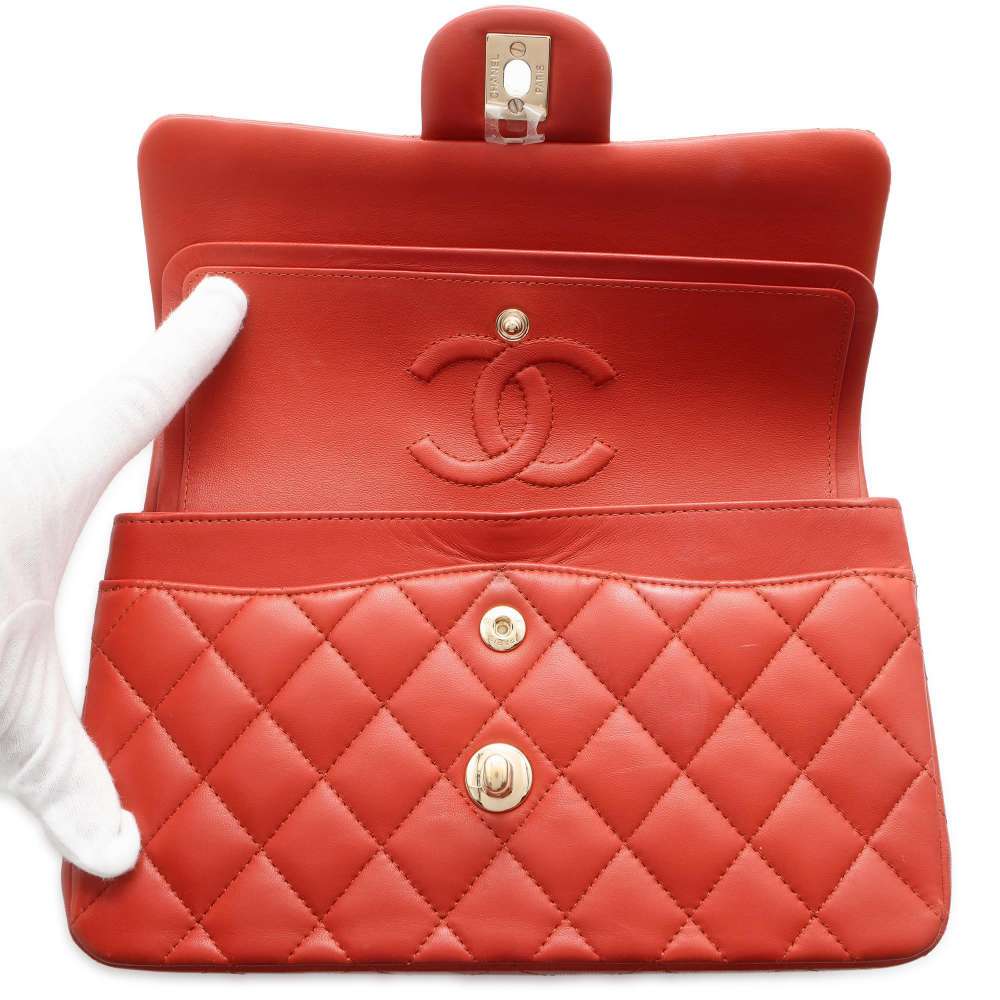 CHANEL Matelasse Double Flap ChainShoulder Bag RedA01113 Lambskin Size 23