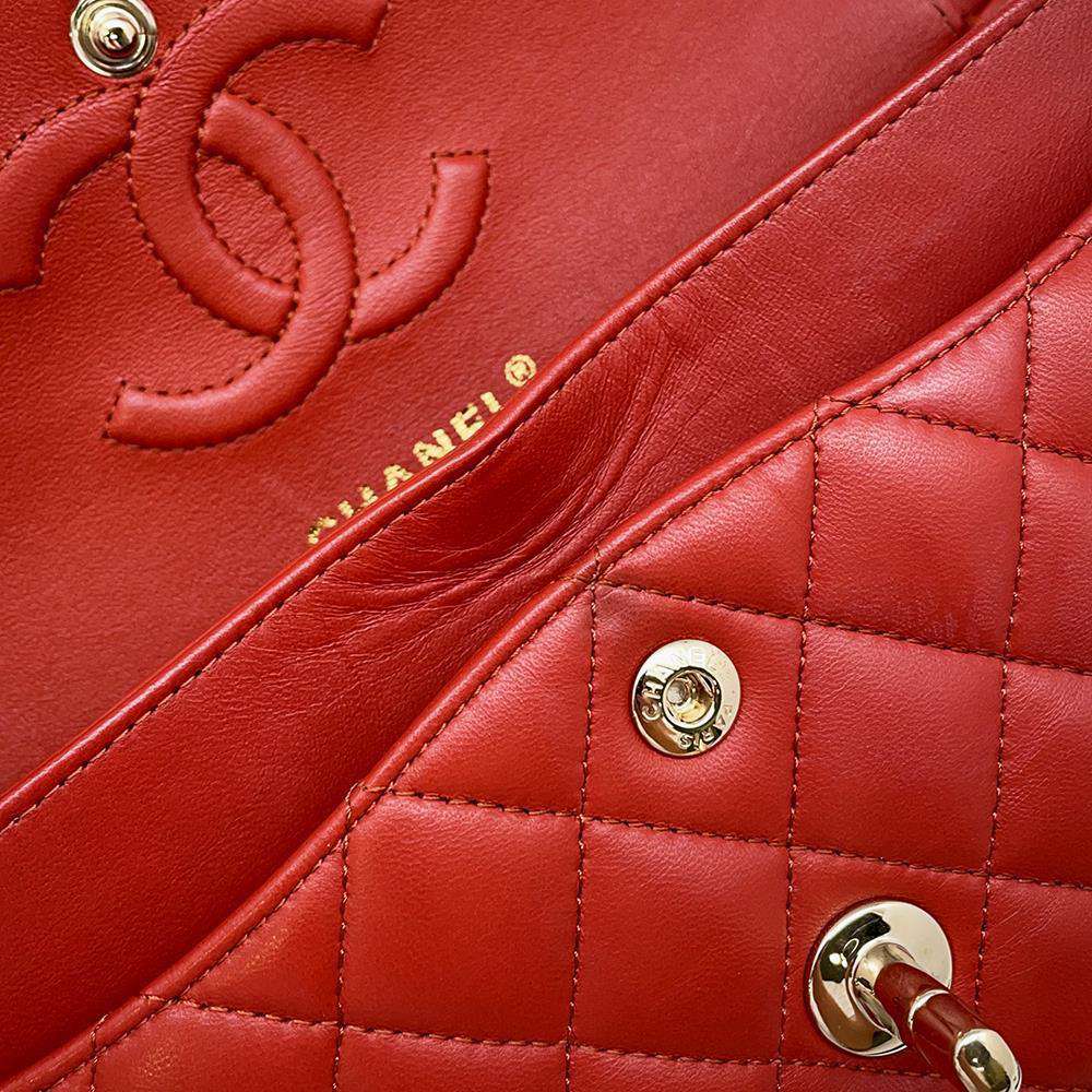 CHANEL Matelasse Double Flap ChainShoulder Bag RedA01113 Lambskin Size 23