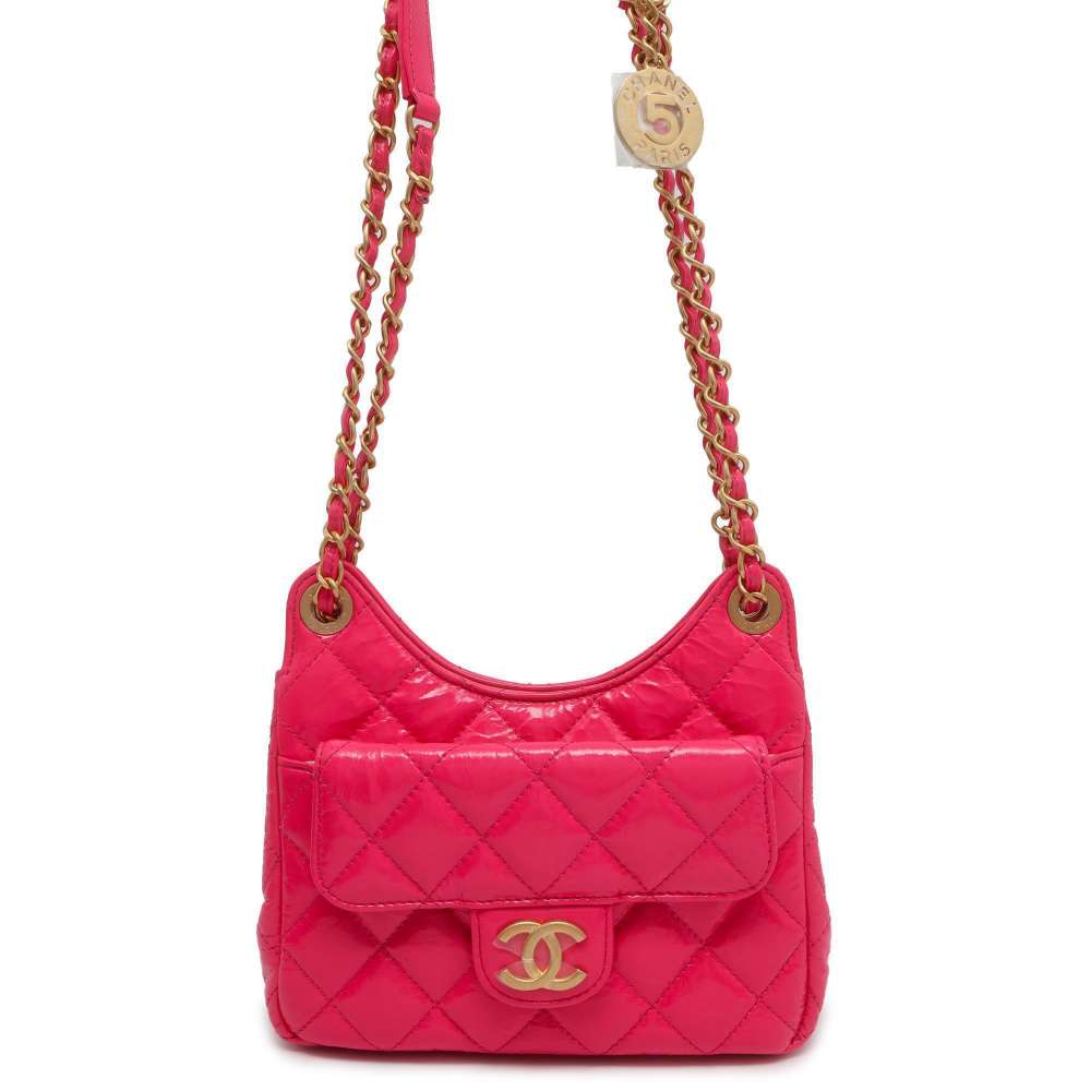 CHANEL Matelasse CC Logo Hobo Bag PinkAS3710 Shiny Calf Leather