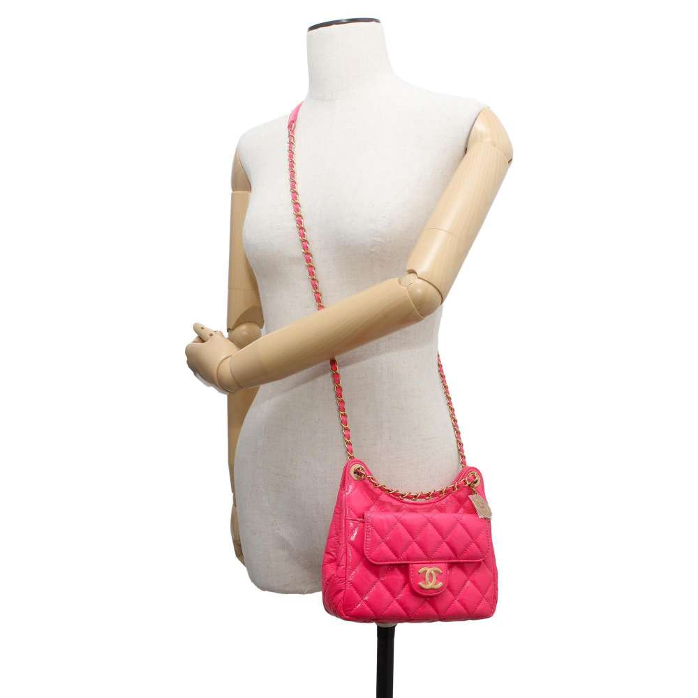 CHANEL Matelasse CC Logo Hobo Bag PinkAS3710 Shiny Calf Leather