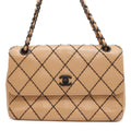 CHANEL CC Logo Wild Stitch Double Chain Shoulder Bag BeigeA14687 Calf Leather