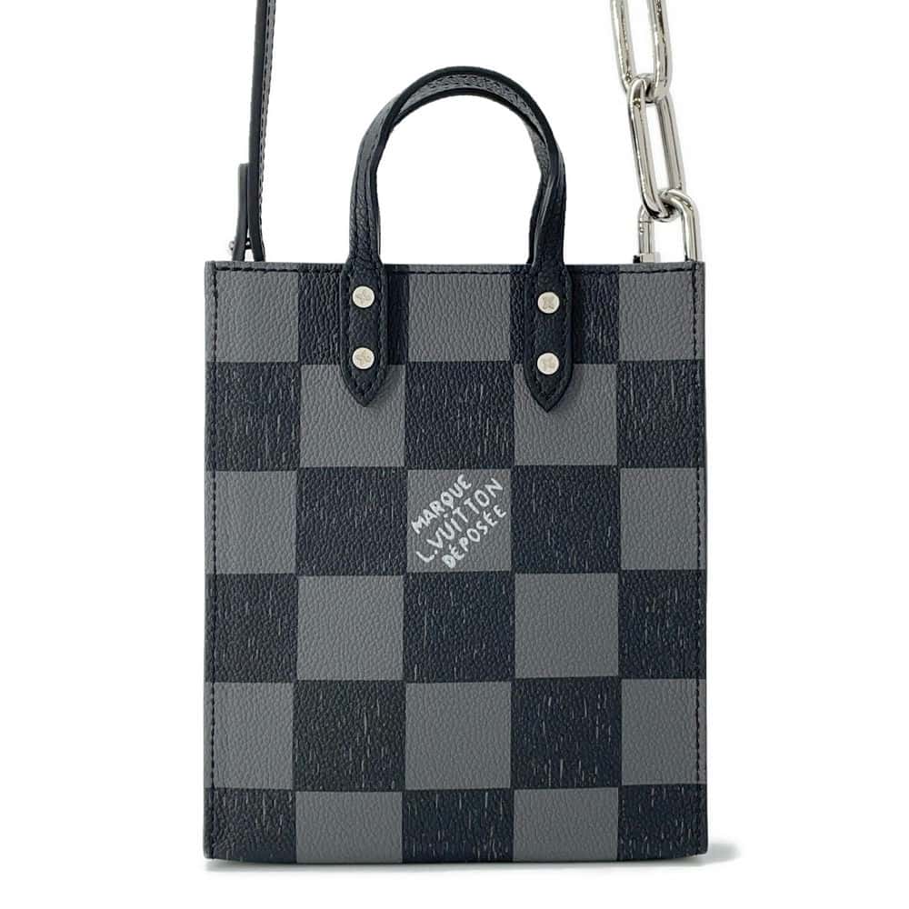 LOUIS VUITTON Sac Plat Noir N60479 damier checkerboard Size XS