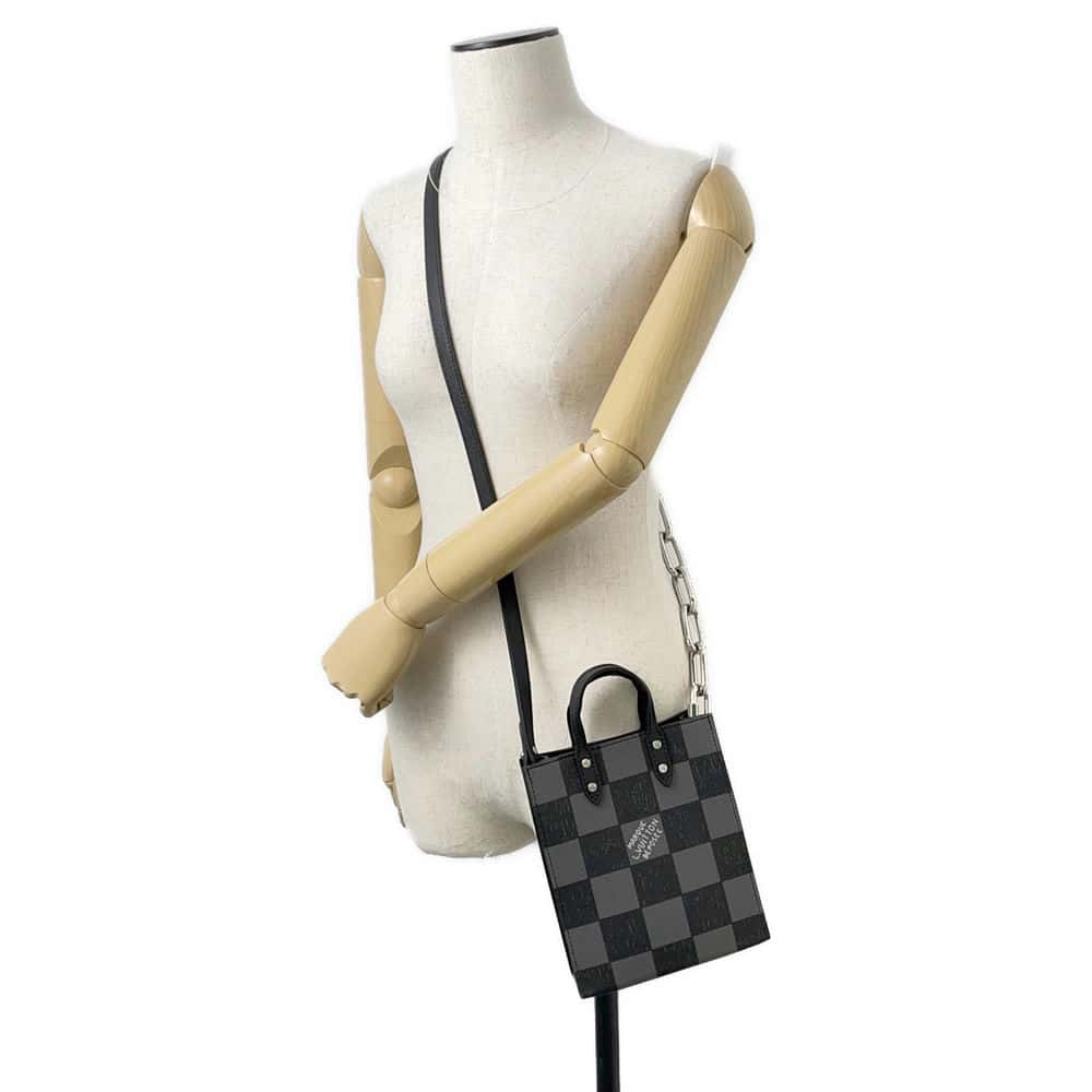 LOUIS VUITTON Sac Plat Noir N60479 damier checkerboard Size XS