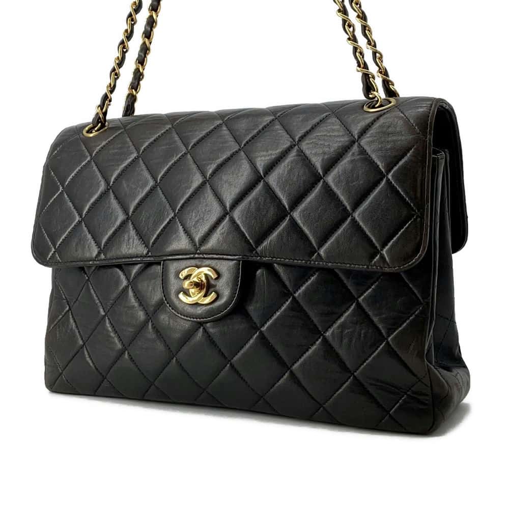 CHANEL Matelasse Double Face ChainShoulder Bag Black Lambskin Size 30