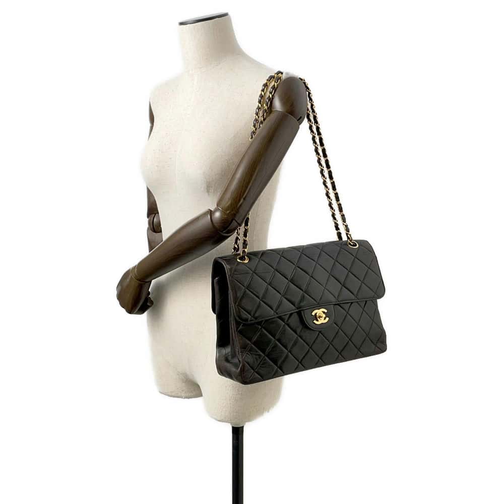 CHANEL Matelasse Double Face ChainShoulder Bag Black Lambskin Size 30