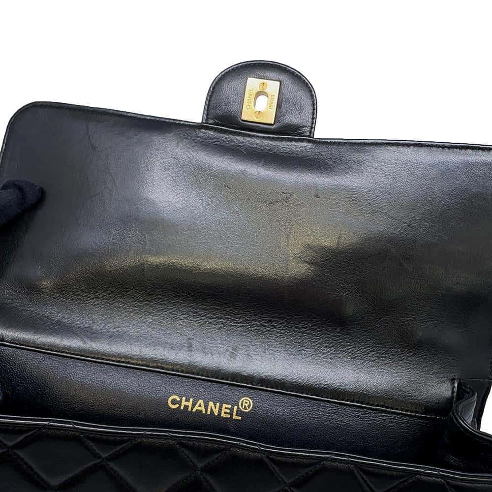 CHANEL Matelasse Double Face ChainShoulder Bag Black Lambskin Size 30