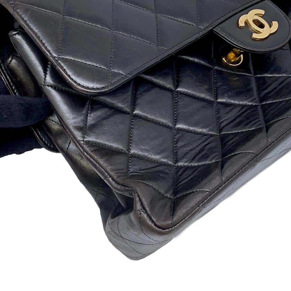 CHANEL Matelasse Double Face ChainShoulder Bag Black Lambskin Size 30