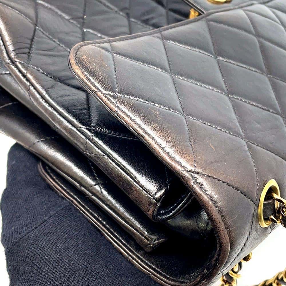 CHANEL Matelasse Double Face ChainShoulder Bag Black Lambskin Size 30