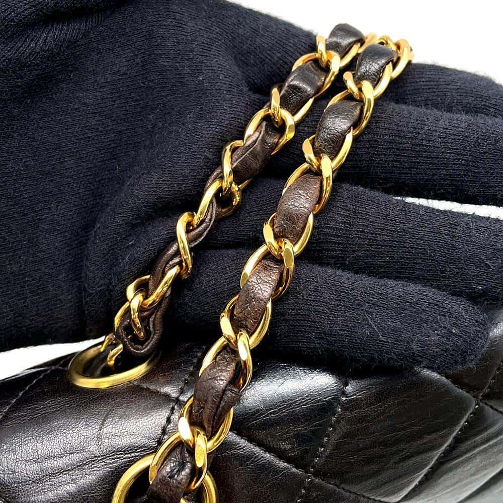CHANEL Matelasse Double Face ChainShoulder Bag Black Lambskin Size 30