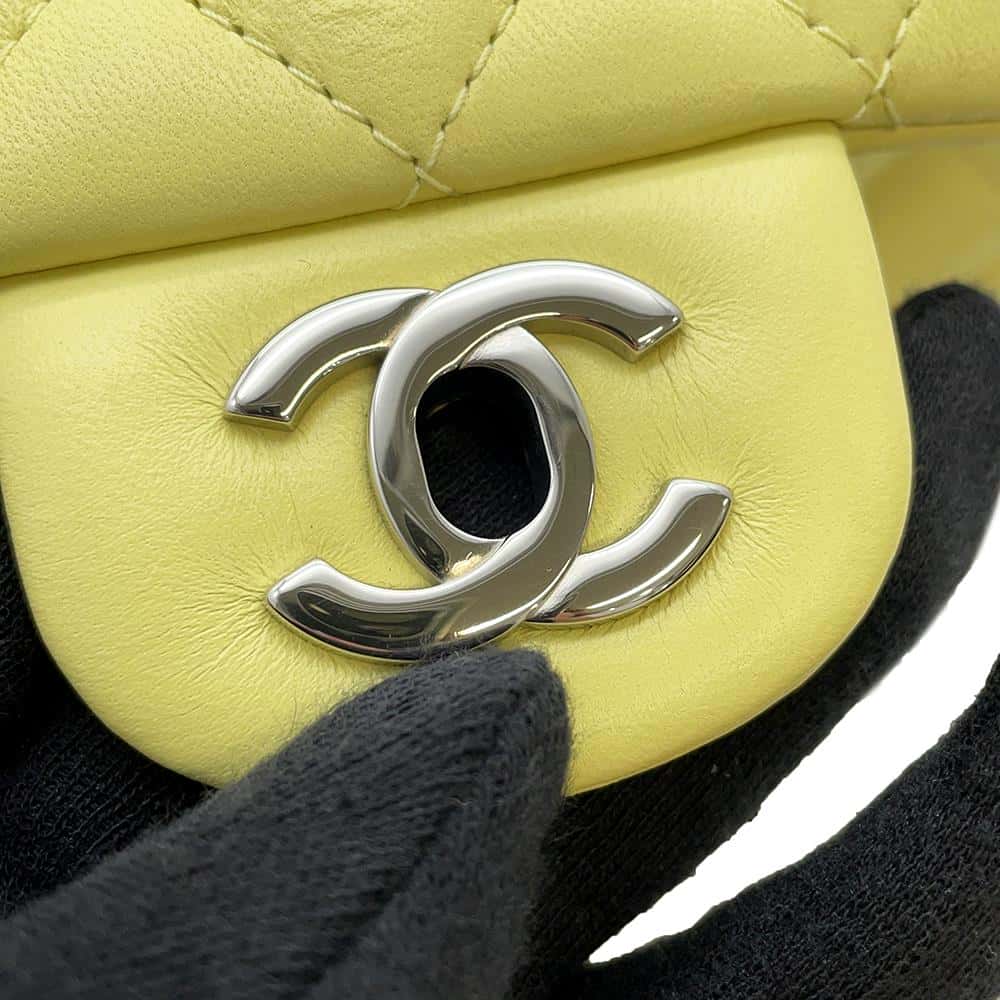 CHANEL Mini Matelasse ChainShoulder Bag Yellow Lambskin Size 16