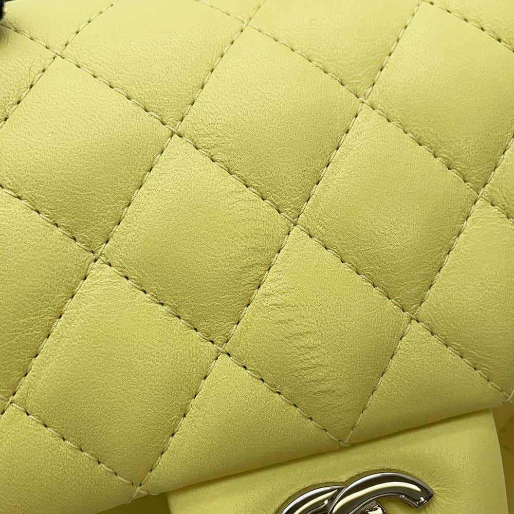 CHANEL Mini Matelasse ChainShoulder Bag Yellow Lambskin Size 16