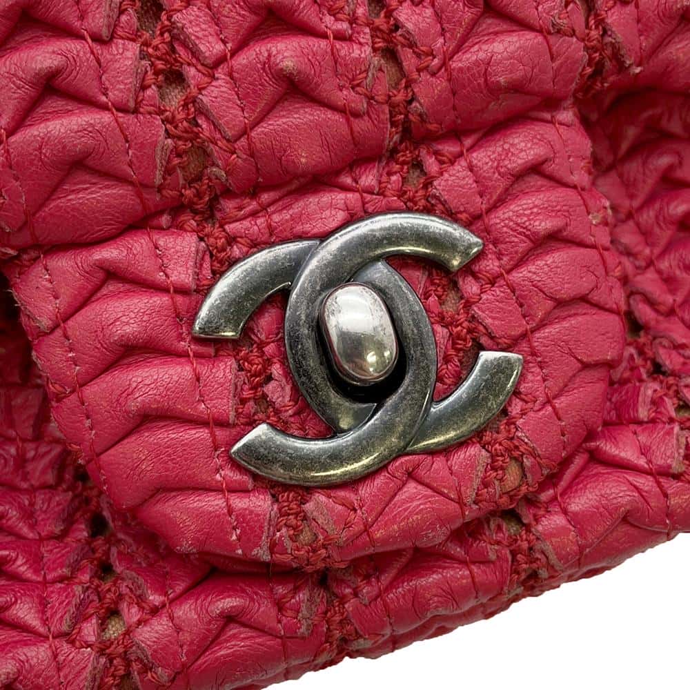 CHANEL ChainShoulder Bag Red Leather Size 16