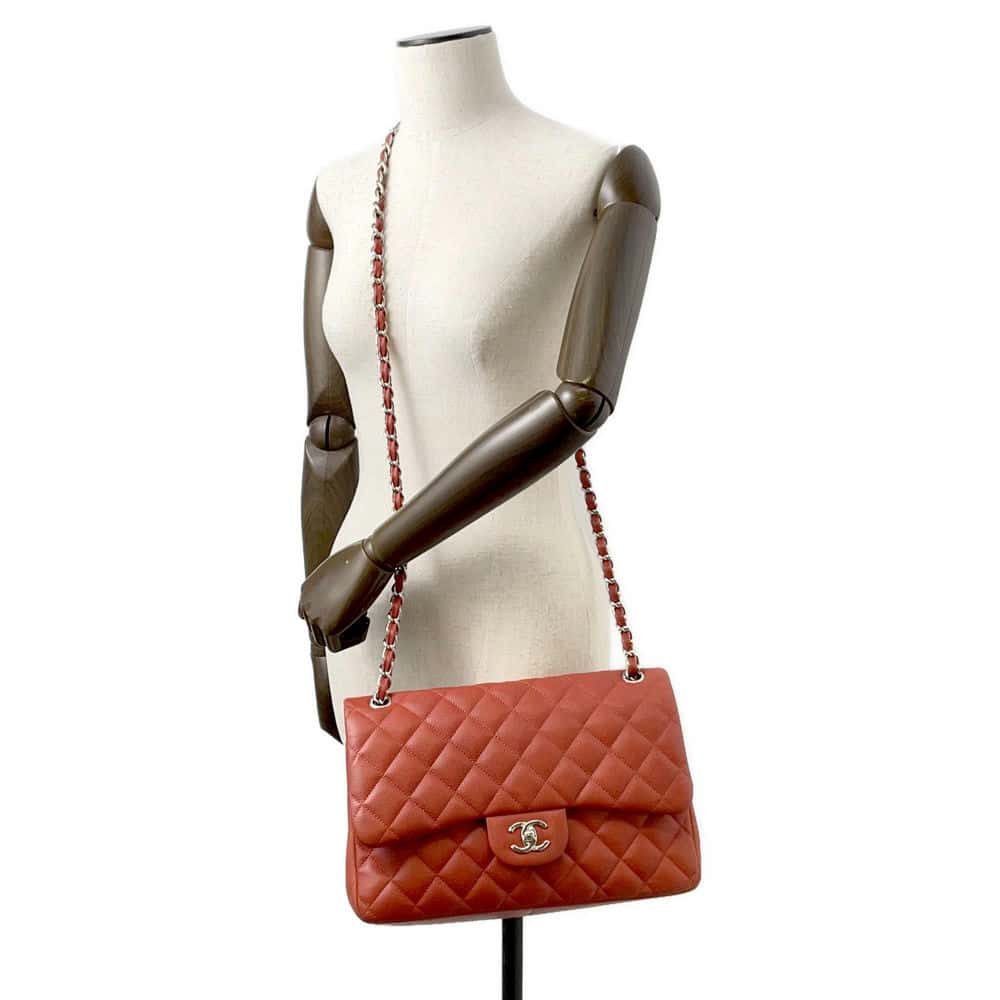 CHANEL Matelasse W Flap ChainShoulder Bag RedA58600 Caviar Leather Size 30