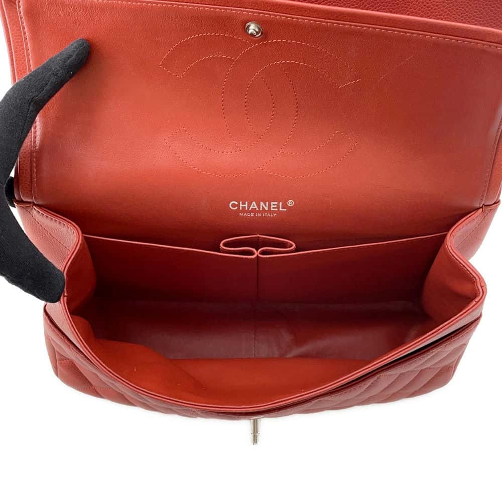 CHANEL Matelasse W Flap ChainShoulder Bag RedA58600 Caviar Leather Size 30