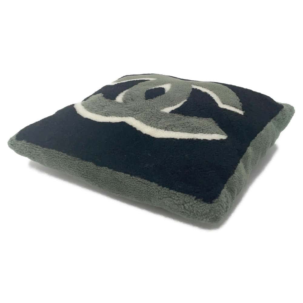 CHANEL CC Logo Cushion Black/White/Khaki Cashmere100% Mouton100%
