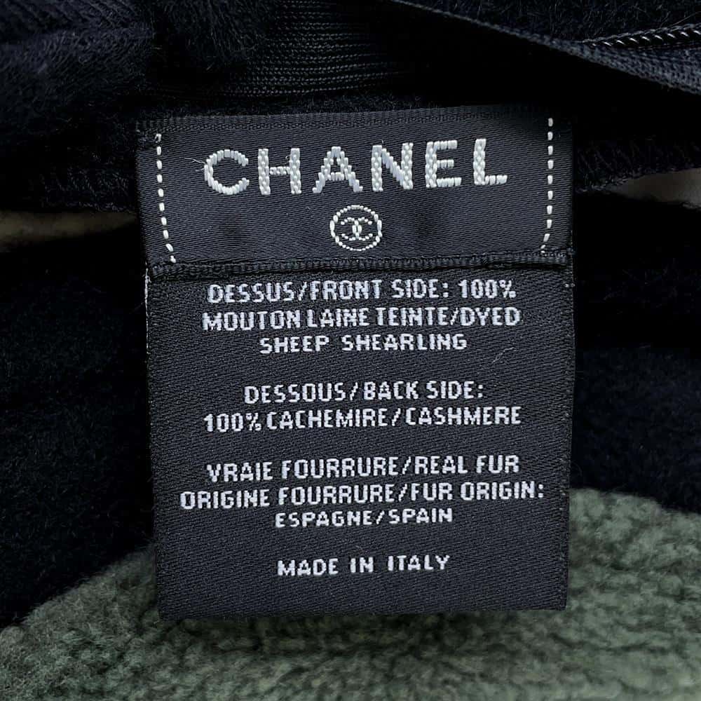 CHANEL CC Logo Cushion Black/White/Khaki Cashmere100% Mouton100%