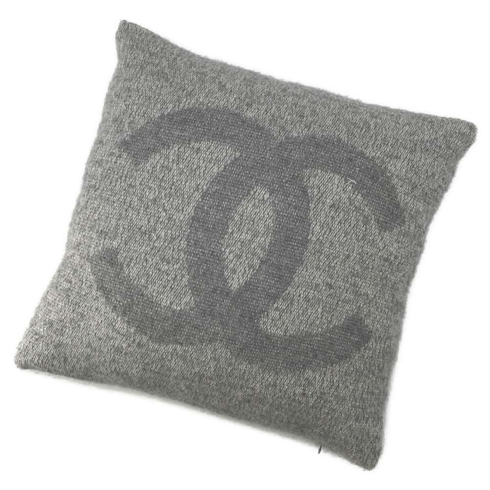 CHANEL CC Logo Cushion Gray Cashmere94% Silk6%