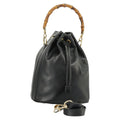 GUCCI Bamboo Hand Bag Leather 2way Black Gold 001 2855 1657 0 97521
