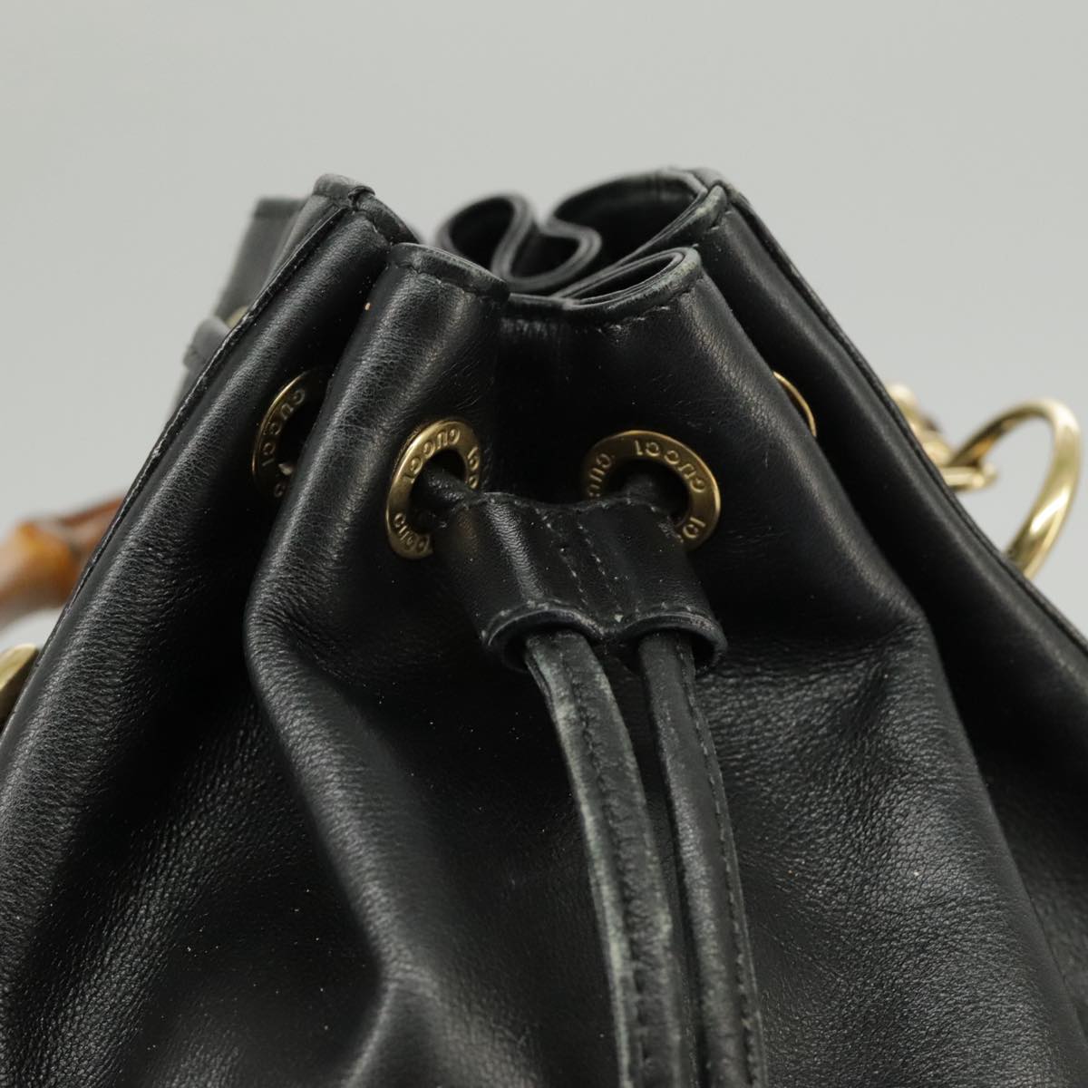 GUCCI Bamboo Hand Bag Leather 2way Black Gold 001 2855 1657 0 97521