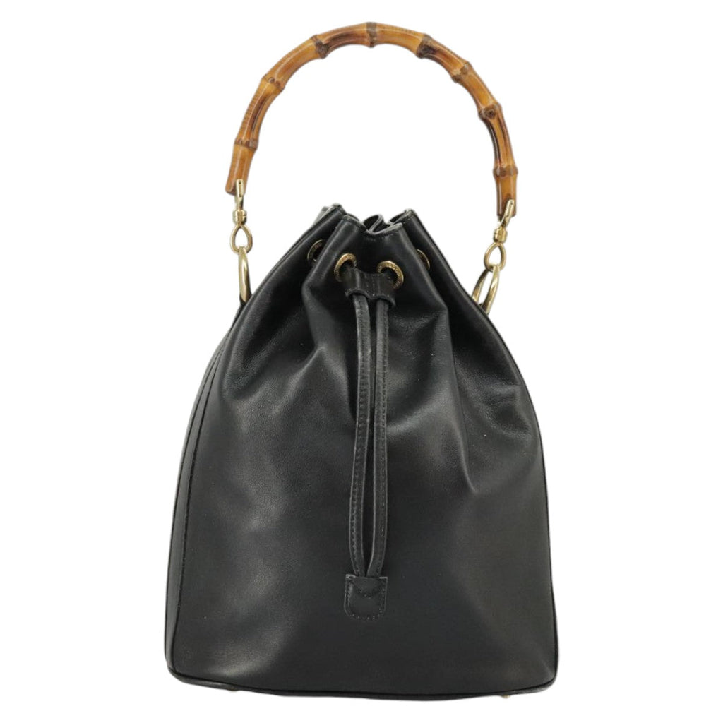 GUCCI Bamboo Hand Bag Leather 2way Black Gold 001 2855 1657 0 97521