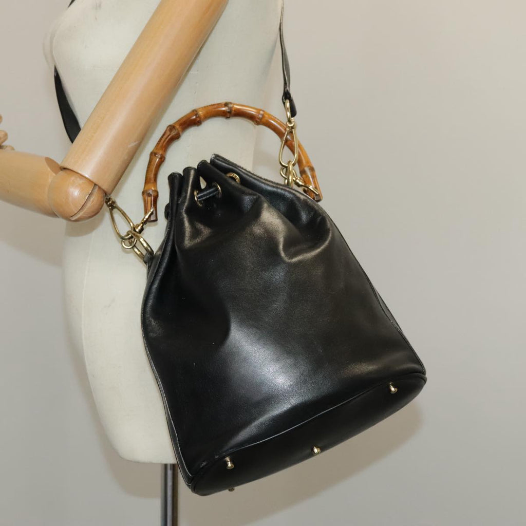 GUCCI Bamboo Hand Bag Leather 2way Black Gold 001 2855 1657 0 97521